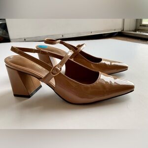 Marc Fisher Patent Leather Tan Slingback Heels